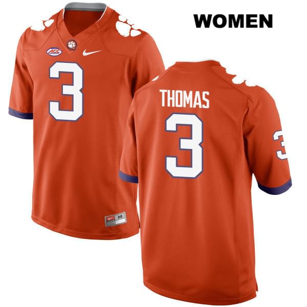 Women's Clemson Tigers #3 Xavier Thomas Stitched Orange Authentic Style 2 Nike NCAA College Football Jersey BHZ8646VS
